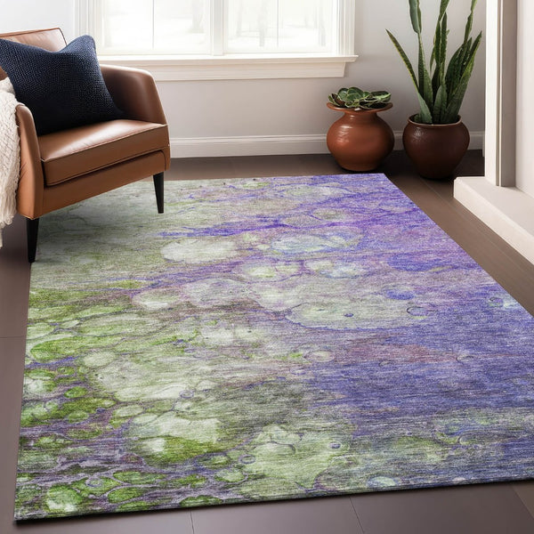 HomeRoots 8' X 10' Contemporary Purple Green Ivory Abstract Washable Area Rug with UV Protection & Durability 656727