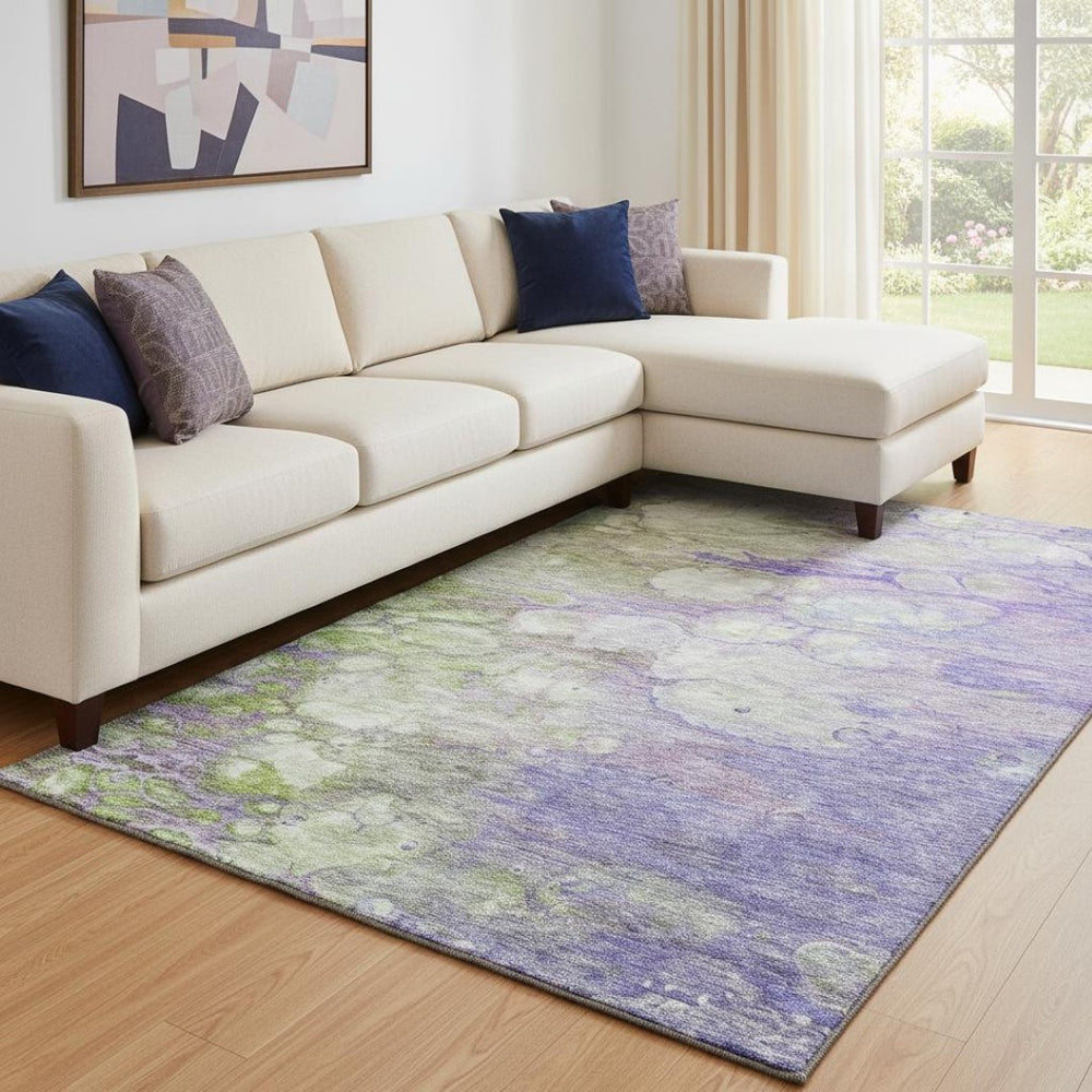HomeRoots 9' X 12' Stylish Abstract Washable Area Rug in Purple, Green, and Ivory - UV Protected & Stain Resistant 656728