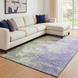 HomeRoots 9' X 12' Stylish Abstract Washable Area Rug in Purple, Green, and Ivory - UV Protected & Stain Resistant 656728