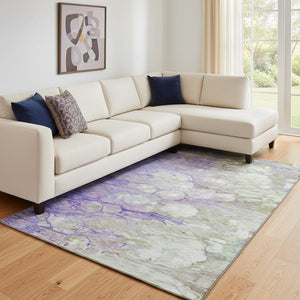 HomeRoots 10' X 14' Oversized Abstract Area Rug in Purple, Green & Ivory - Washable, UV-Protected & Stylish 656729