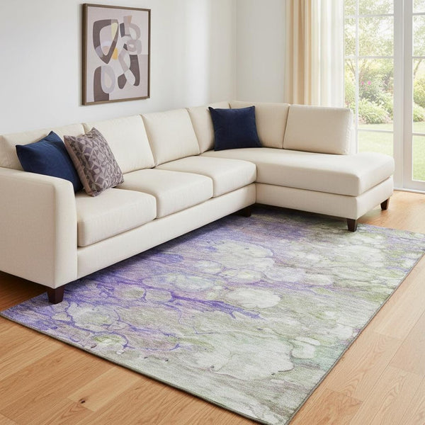 HomeRoots 10' X 14' Oversized Abstract Area Rug in Purple, Green & Ivory - Washable, UV-Protected & Stylish 656729