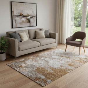 HomeRoots 5' X 8' Terra Cotta, Ivory & Gray Abstract Area Rug – Stain Resistant, UV Protected, Modern Comfort 656731