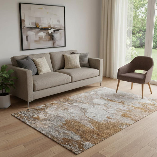 HomeRoots 5' X 8' Terra Cotta, Ivory & Gray Abstract Area Rug – Stain Resistant, UV Protected, Modern Comfort 656731