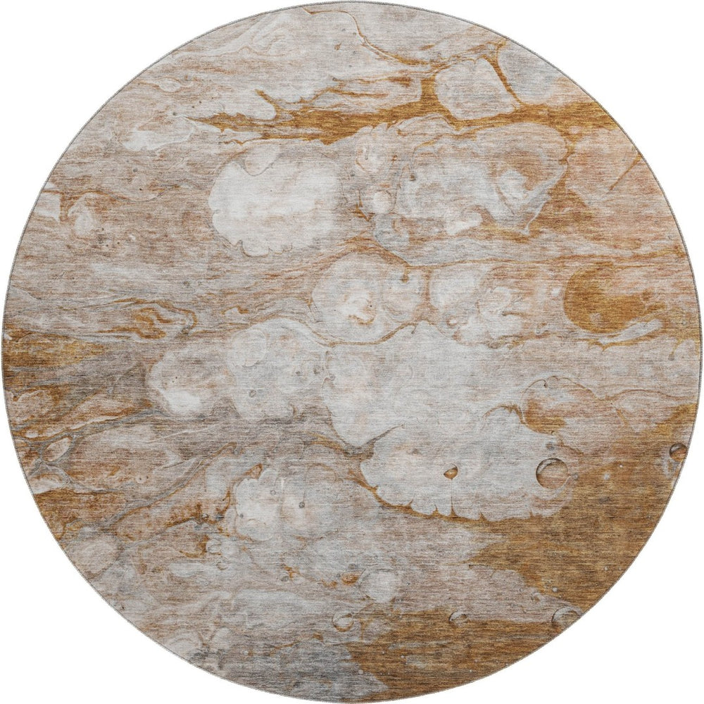 HomeRoots 8' Modern Abstract Washable Round Rug in Terra Cotta, Ivory & Gray with UV Protection for Durability 656732