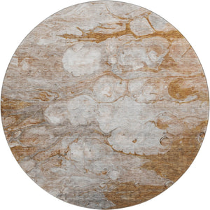 HomeRoots 8' Modern Abstract Washable Round Rug in Terra Cotta, Ivory & Gray with UV Protection for Durability 656732