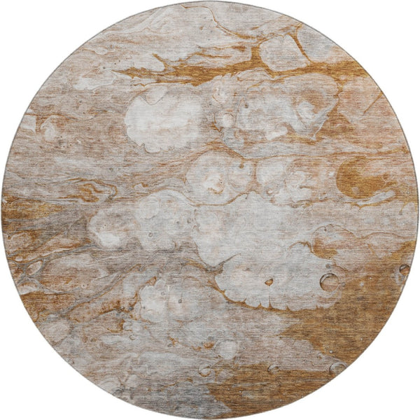 HomeRoots 8' Modern Abstract Washable Round Rug in Terra Cotta, Ivory & Gray with UV Protection for Durability 656732