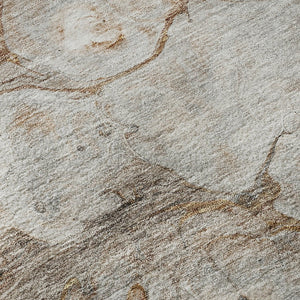 HomeRoots 8' Modern Abstract Washable Round Rug in Terra Cotta, Ivory & Gray with UV Protection for Durability 656732