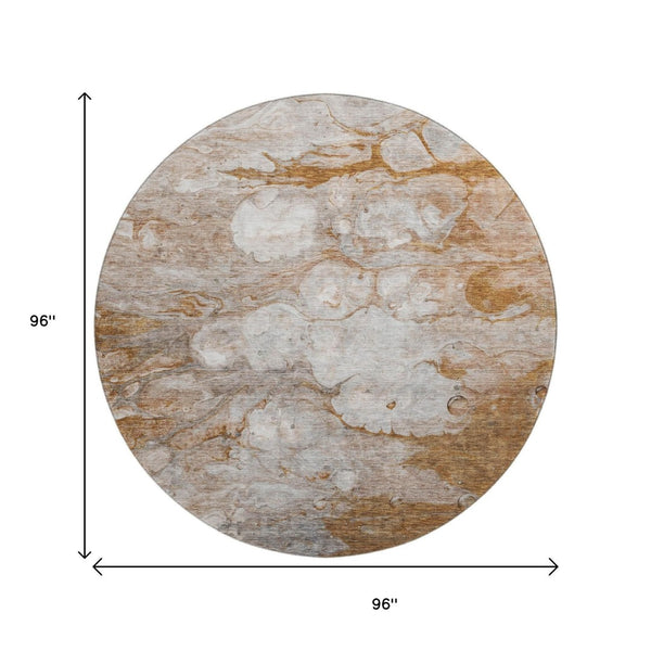 HomeRoots 8' Modern Abstract Washable Round Rug in Terra Cotta, Ivory & Gray with UV Protection for Durability 656732