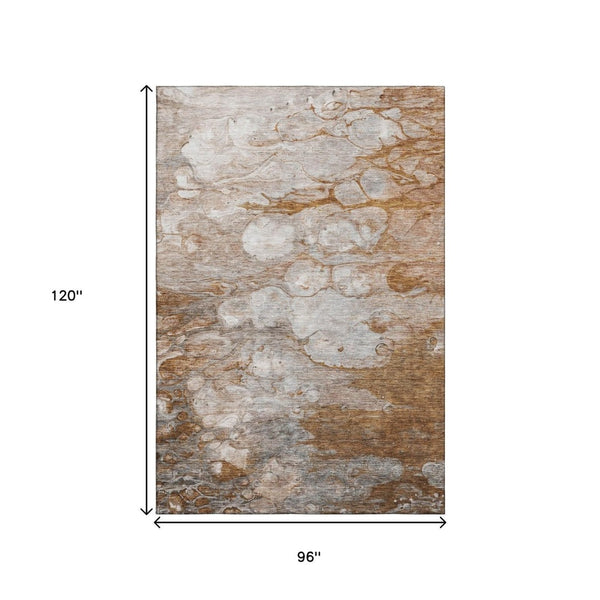 HomeRoots 8' X 10' Washable Terra Cotta, Ivory & Gray Abstract Area Rug with UV Protection for Modern Homes 656733