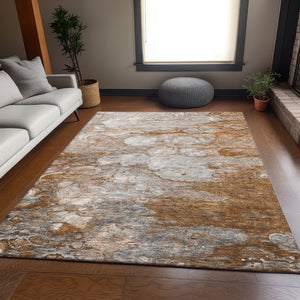 HomeRoots 8' X 10' Washable Terra Cotta, Ivory & Gray Abstract Area Rug with UV Protection for Modern Homes 656733