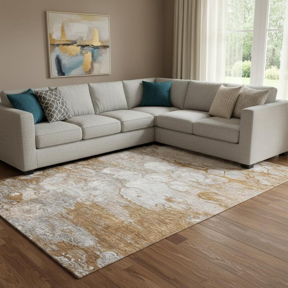 HomeRoots 8' X 10' Washable Terra Cotta, Ivory & Gray Abstract Area Rug with UV Protection for Modern Homes 656733