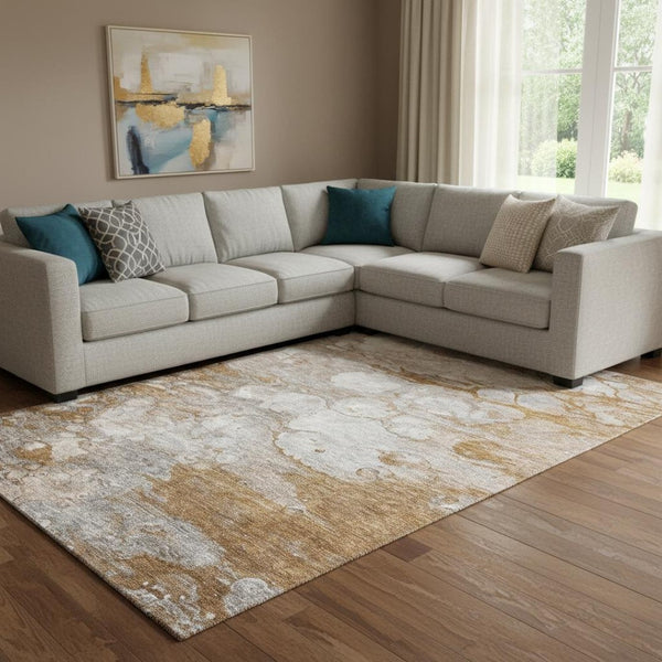 HomeRoots 8' X 10' Washable Terra Cotta, Ivory & Gray Abstract Area Rug with UV Protection for Modern Homes 656733