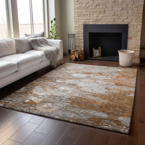 HomeRoots 9' X 12' Stylish Terra Cotta Ivory Gray Washable Area Rug - UV Protected, Stain Resistant & Soft! 656734
