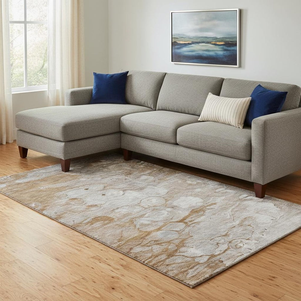 HomeRoots 9' X 12' Stylish Terra Cotta Ivory Gray Washable Area Rug - UV Protected, Stain Resistant & Soft! 656734