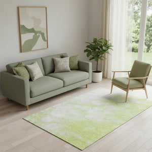HomeRoots 5' X 8' Artichoke Green & Ivory Abstract Area Rug - Washable, UV-Protected, Perfect for Families! 656737