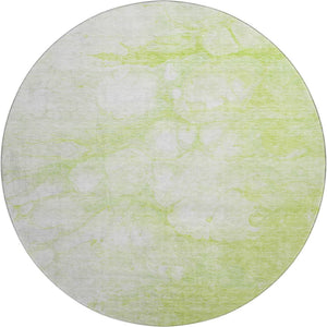 HomeRoots 8' Artichoke Green and Ivory Abstract Round Rug - Washable, UV Protected, Stain Resistant Design! 656738