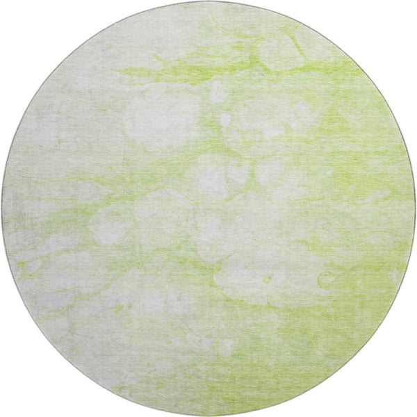 HomeRoots 8' Artichoke Green and Ivory Abstract Round Rug - Washable, UV Protected, Stain Resistant Design! 656738