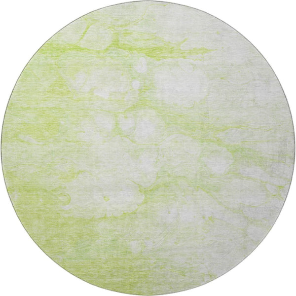 HomeRoots 8' Artichoke Green and Ivory Abstract Round Rug - Washable, UV Protected, Stain Resistant Design! 656738