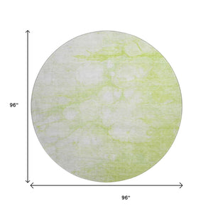 HomeRoots 8' Artichoke Green and Ivory Abstract Round Rug - Washable, UV Protected, Stain Resistant Design! 656738