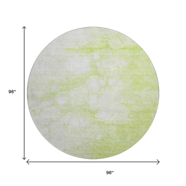 HomeRoots 8' Artichoke Green and Ivory Abstract Round Rug - Washable, UV Protected, Stain Resistant Design! 656738