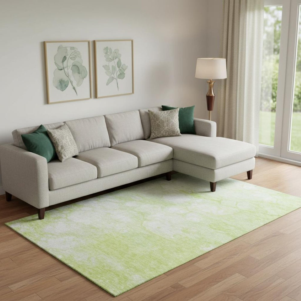 HomeRoots 8' X 10' Artichoke Green Abstract Washable Area Rug - Durable, UV-Protected & Stain-Resistant Design! 656739