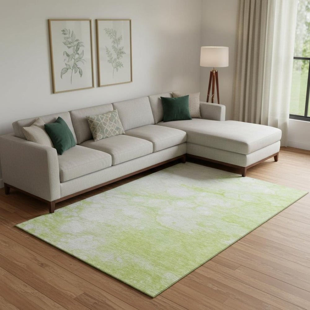 HomeRoots 9' X 12' Artichoke Green Abstract Washable Area Rug with UV Protection - Perfect for Busy Homes! 656740