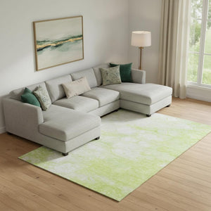 HomeRoots 10' X 14' Artichoke Green Abstract Washable Area Rug - Stain Resistant with UV Protection & Style! 656741