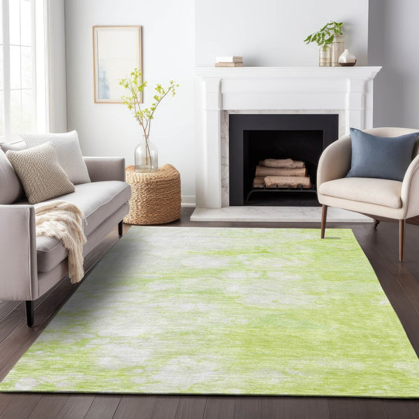 HomeRoots 10' X 14' Artichoke Green Abstract Washable Area Rug - Stain Resistant with UV Protection & Style! 656741