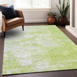 HomeRoots 10' X 14' Artichoke Green Abstract Washable Area Rug - Stain Resistant with UV Protection & Style! 656741
