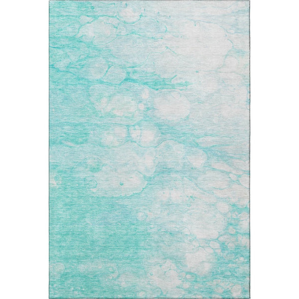 HomeRoots 5' X 8' Aqua and Ivory Abstract Washable Area Rug - Stylish, Durable, UV-Protected for Busy Homes! 656743