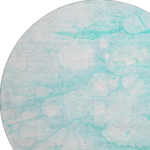 HomeRoots 8' Aqua and Ivory Abstract Round Rug - Durable, Stain Resistant, UV Protected for Indoor & Outdoor Use 656744