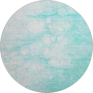 HomeRoots 8' Aqua and Ivory Abstract Round Rug - Durable, Stain Resistant, UV Protected for Indoor & Outdoor Use 656744