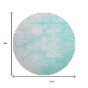 HomeRoots 8' Aqua and Ivory Abstract Round Rug - Durable, Stain Resistant, UV Protected for Indoor & Outdoor Use 656744