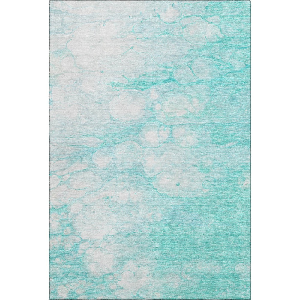 HomeRoots 8' X 10' Aqua and Ivory Abstract Washable Area Rug - Durable, Stylish, UV-Resistant for Busy Homes 656745
