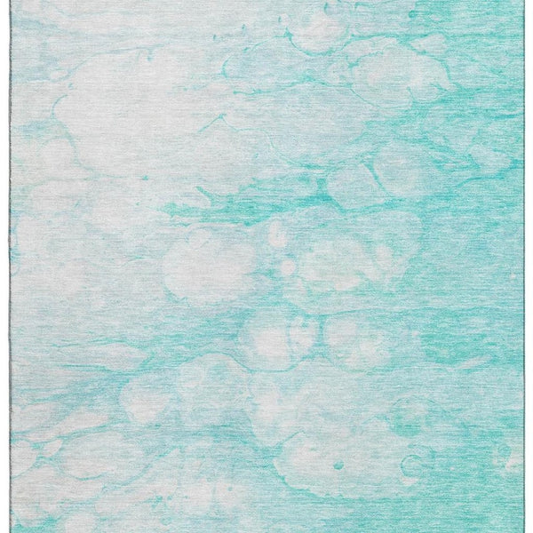 HomeRoots 9' X 12' Aqua And Ivory Abstract Area Rug - Durable, Washable, Stain Resistant & UV Protected Design 656746
