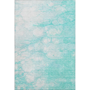 HomeRoots 9' X 12' Aqua And Ivory Abstract Area Rug - Durable, Washable, Stain Resistant & UV Protected Design 656746