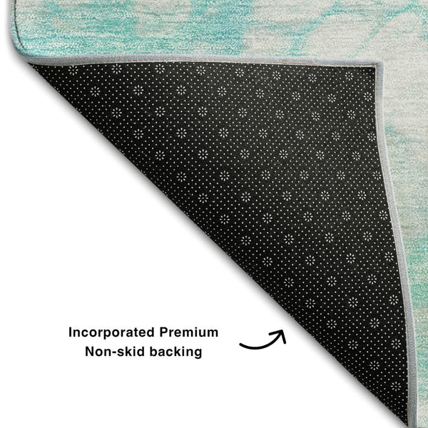 HomeRoots 9' X 12' Aqua And Ivory Abstract Area Rug - Durable, Washable, Stain Resistant & UV Protected Design 656746
