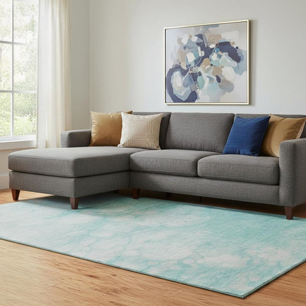 HomeRoots 9' X 12' Aqua And Ivory Abstract Area Rug - Durable, Washable, Stain Resistant & UV Protected Design 656746