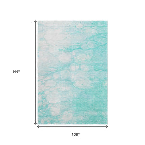 HomeRoots 9' X 12' Aqua And Ivory Abstract Area Rug - Durable, Washable, Stain Resistant & UV Protected Design 656746