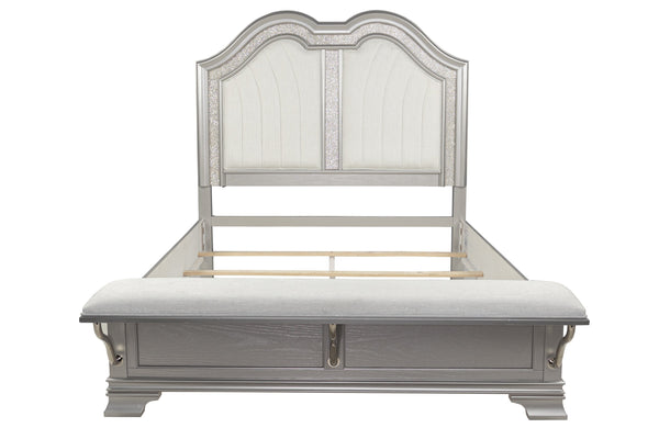 English Elm Cotemporary Queen Bed with Double-Arched Headboard, Glitter Stripe & Built-In LED Lighting, Upholstered Plush Gray 23 L x 15 W x 67 H B011S01693