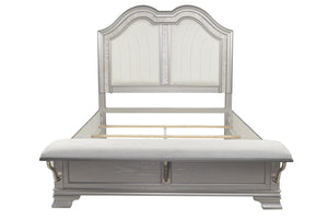 English Elm Contemporary Glam Full Bed Led Arched Headboard Upholstered Bench Footboard Silver B011S02123