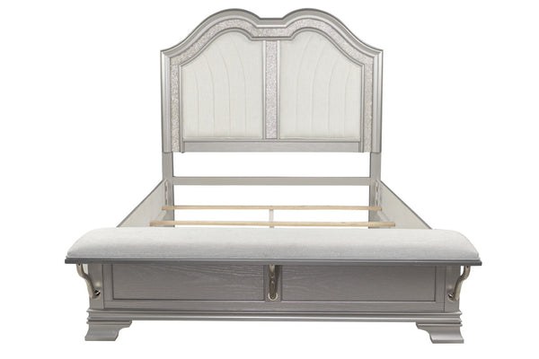 English Elm Contemporary Glam Full Bed Led Arched Headboard Upholstered Bench Footboard Silver B011S02123