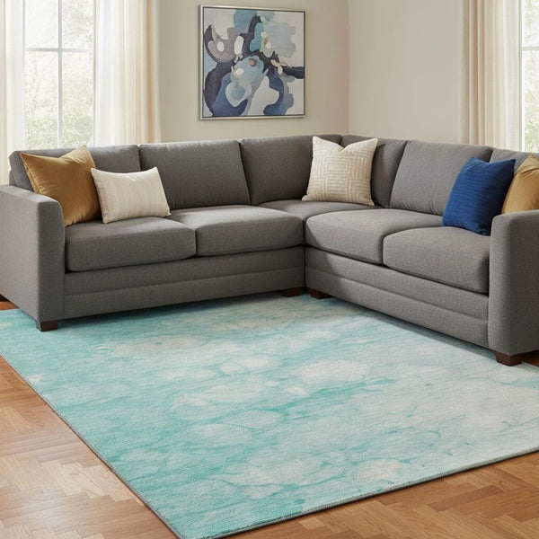 HomeRoots 10' Aqua and Ivory Abstract Area Rug - Washable, UV-Protected, and Stain-Resistant for Busy Homes 656747