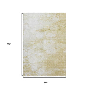 HomeRoots 5' X 8' Beige and Ivory Abstract Area Rug – Washable, Stain Resistant with UV Protection for Homes 656749