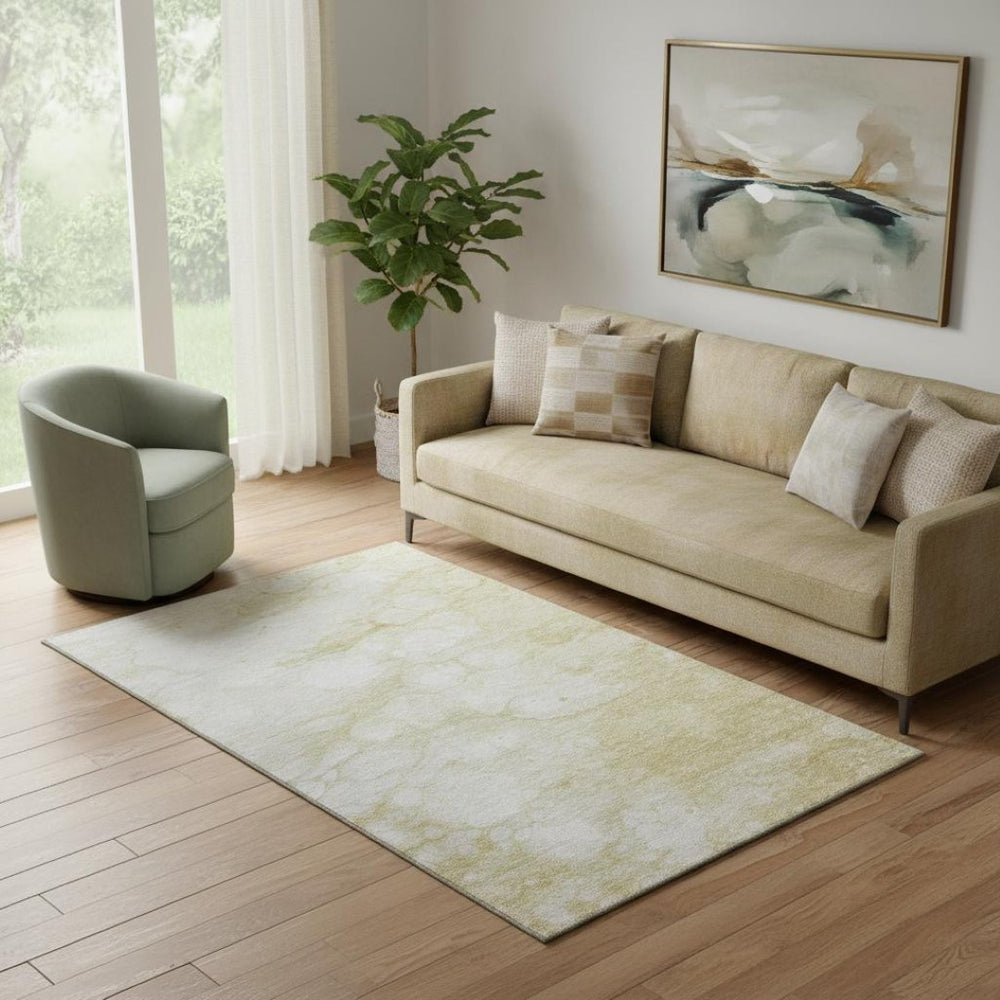 HomeRoots 5' X 8' Beige and Ivory Abstract Area Rug – Washable, Stain Resistant with UV Protection for Homes 656749