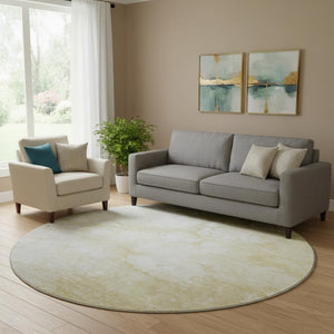HomeRoots 8' Beige and Ivory Abstract Round Rug – Durable, Washable, UV Protected for Homes with Kids & Pets 656750