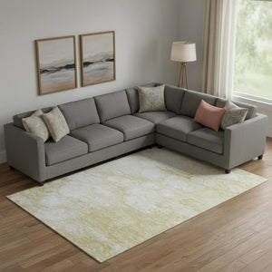 HomeRoots 9' X 12' Abstract Washable Area Rug in Beige and Ivory - Durable, Stain-Resistant with UV Protection 656752