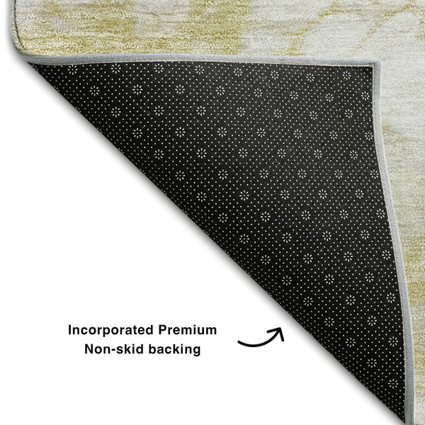 HomeRoots 9' X 12' Abstract Washable Area Rug in Beige and Ivory - Durable, Stain-Resistant with UV Protection 656752