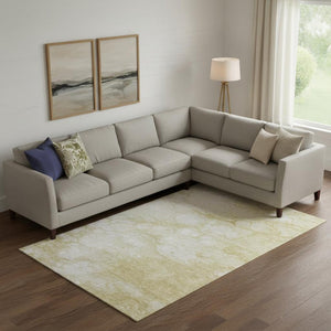 HomeRoots 10' X 14' Beige And Ivory Abstract Washable Area Rug - Durable, UV-Protected, Perfect for High-Traffic Spaces! 656753
