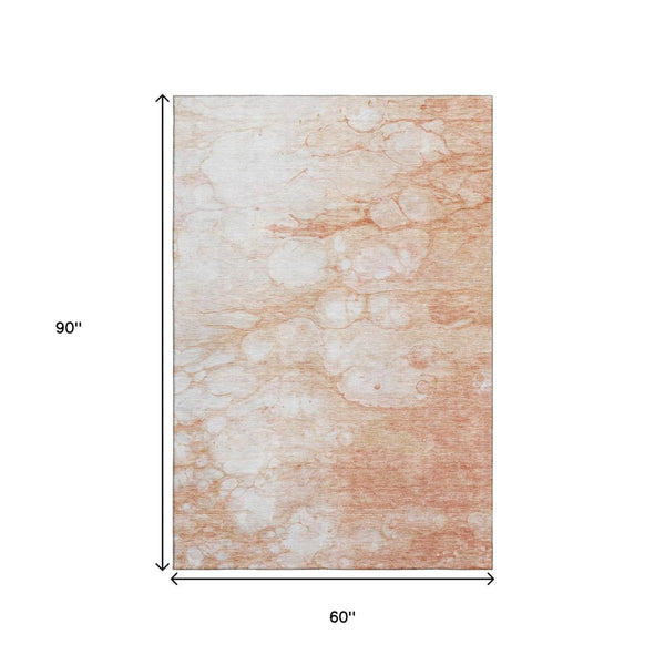 HomeRoots 5' X 8' Coral And Ivory Abstract Washable Area Rug – Durable, Stylish, Stain Resistant with UV Protection 656755